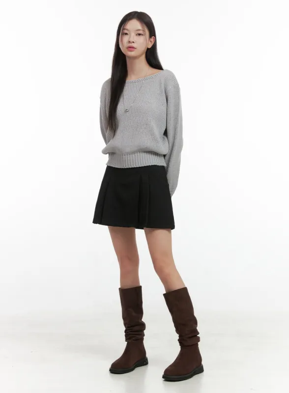 Pleated Solid Mini Skirt OO416 sold by Lewkin