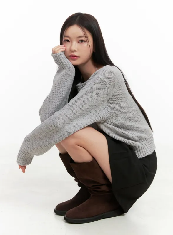 Boat Neck Solid Sweater OO416 sold by Lewkin