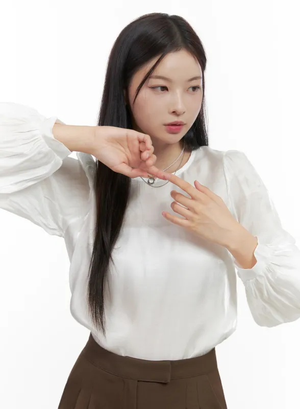 Satin Puff Sleeve Blouse OO416 made by Lewkin