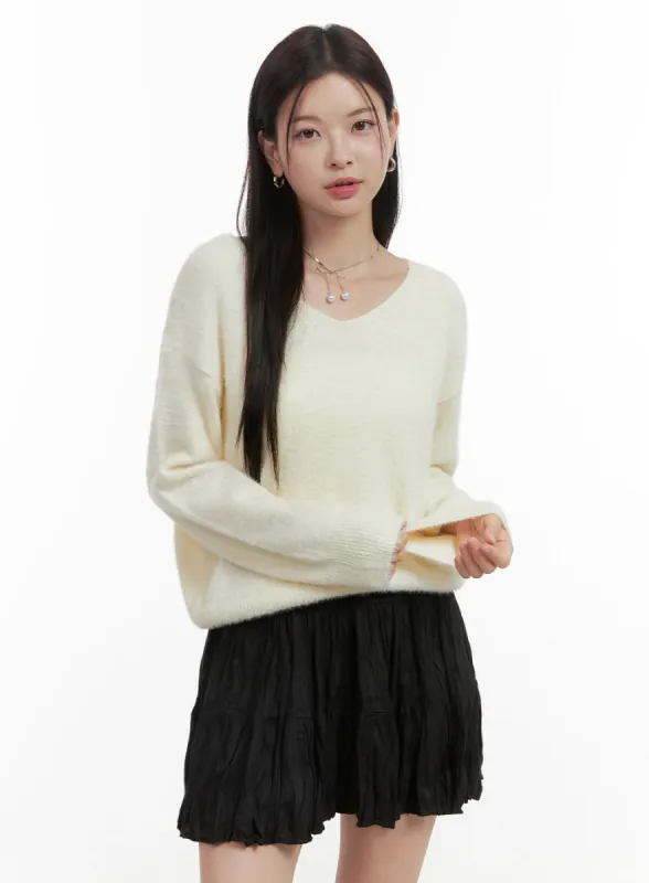 Hairy V-Neck Knit OO416 sold by Lewkin