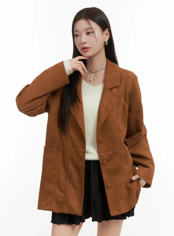 Suede Buttoned Midi Jacket OO416 sold by Lewkin