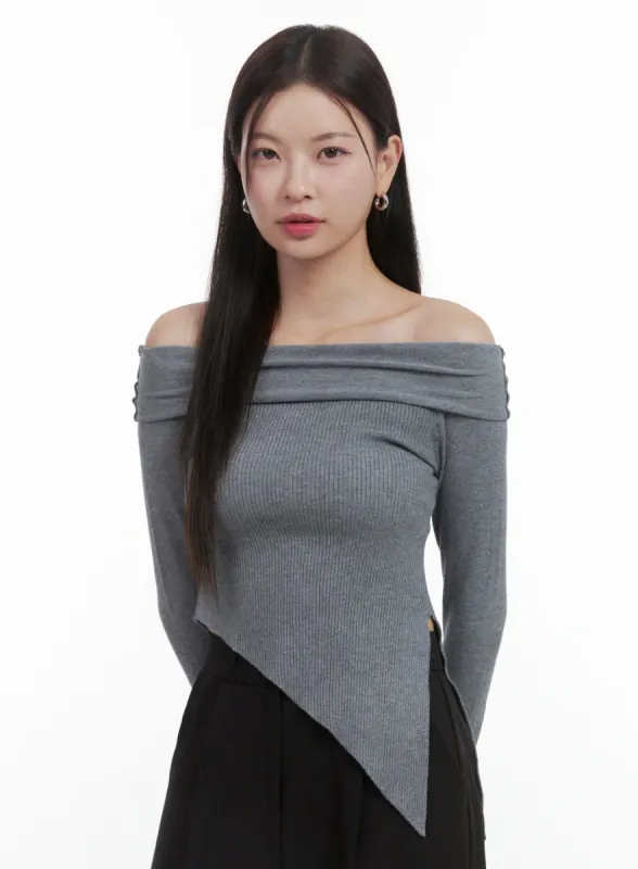 Unbalanced Off-Shoulder Crop Top OO416 sold by Lewkin