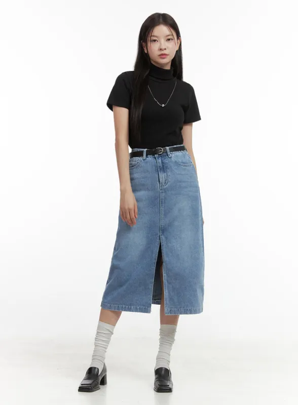 Denim Slit Midi Skirt OO416 sold by Lewkin