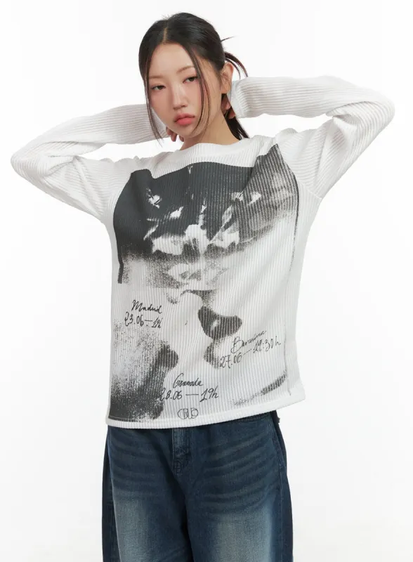 Vintage Print Long Sleeve Shirt CO417 sold by Lewkin