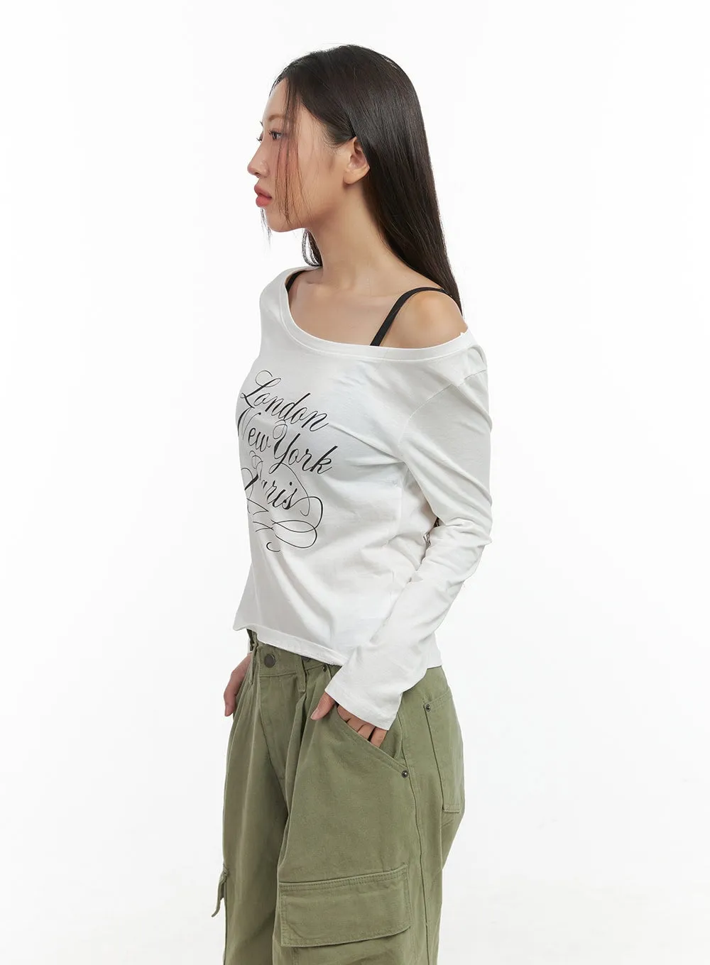 Comfy Lettering Off Shoulder Top CO417 sold by Lewkin product image thumbnail 3
