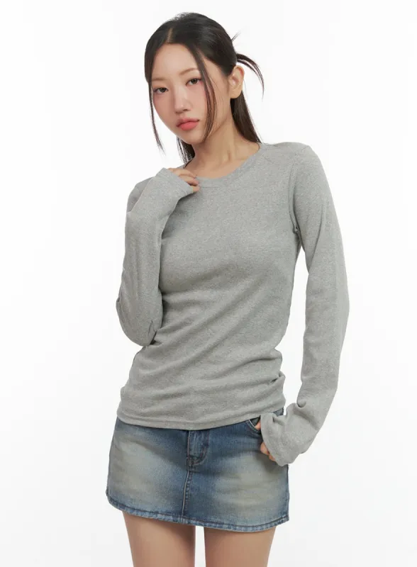 Soft Round Neck Long Sleeve Tee CO417 sold by Lewkin