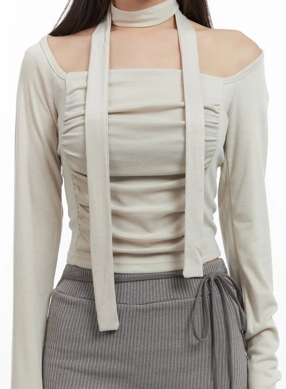 Shirred Square Neck Crop Top CO417 sold by Lewkin product image thumbnail 3