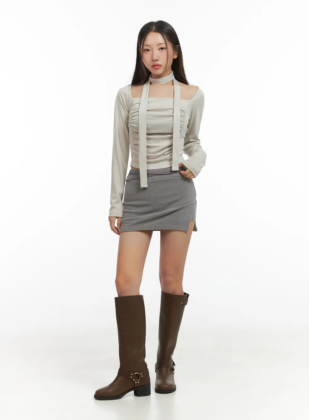 Shirred Square Neck Crop Top CO417 sold by Lewkin product image thumbnail 2