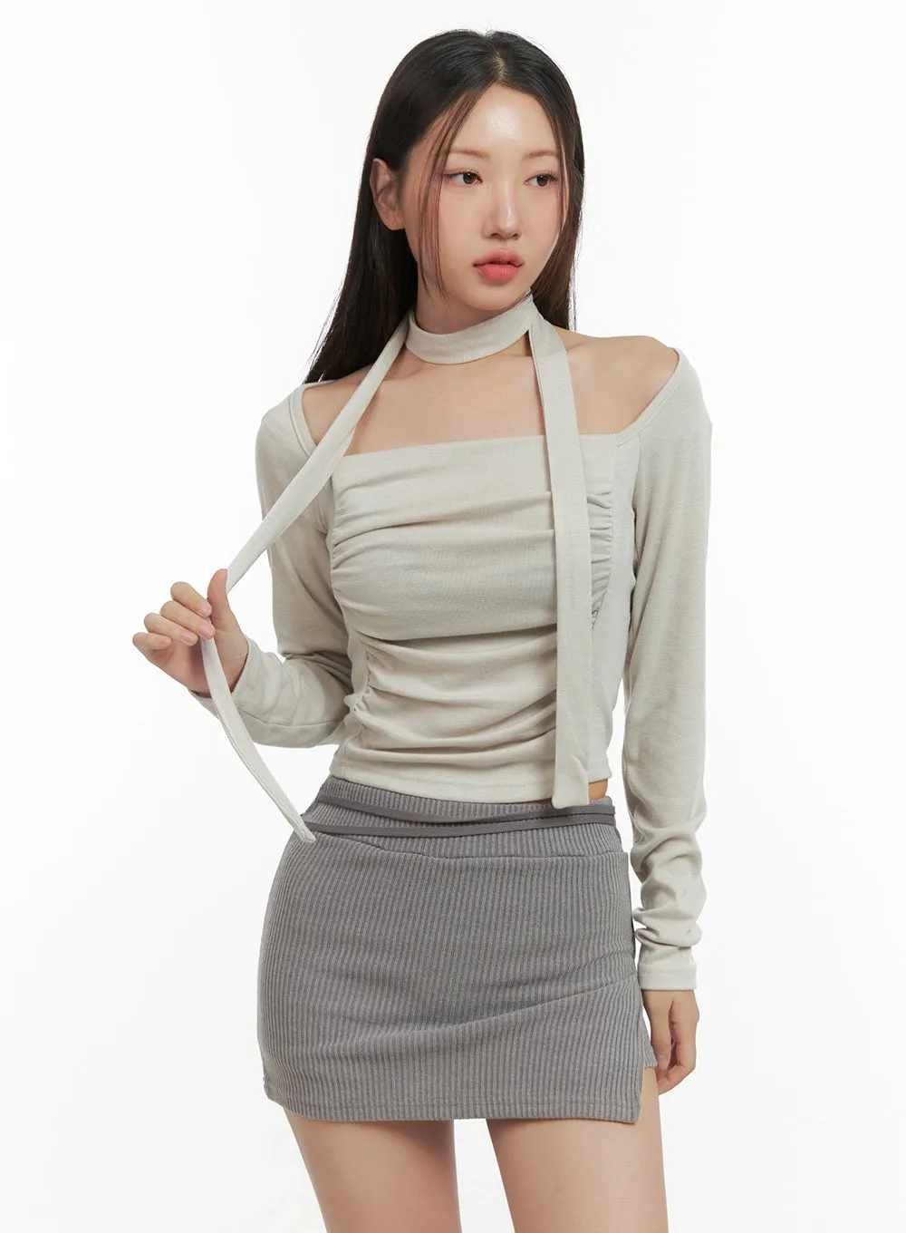 Shirred Square Neck Crop Top CO417 sold by Lewkin