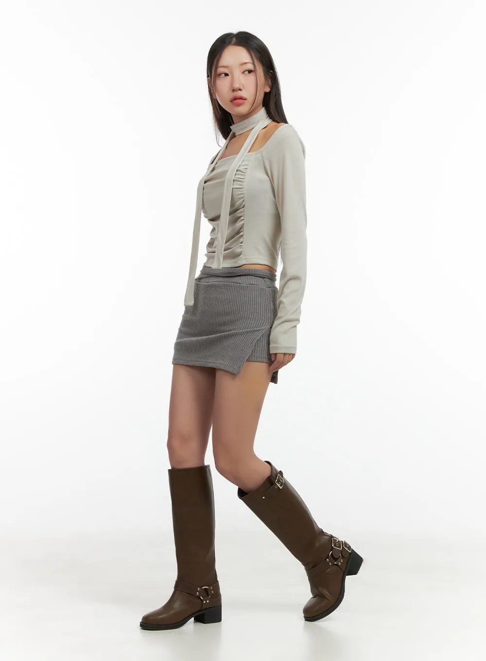 Shirred Square Neck Crop Top CO417 sold by Lewkin product image thumbnail 5