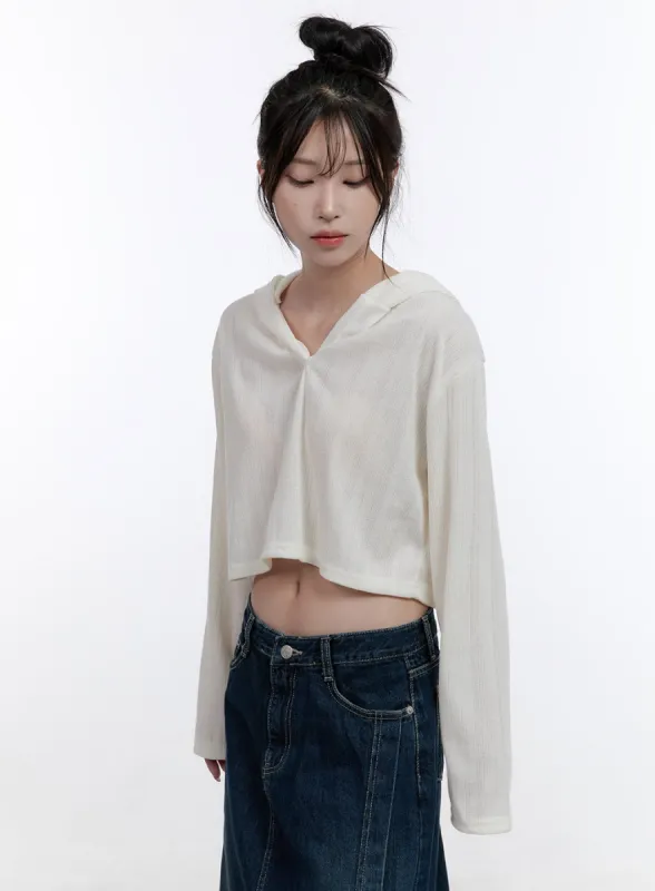 Long-Sleeve Hooded Crop Top CO418 sold by Lewkin