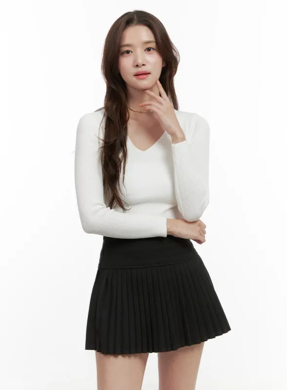 Solid V-Neck Long-Sleeve Top OO421 sold by Lewkin