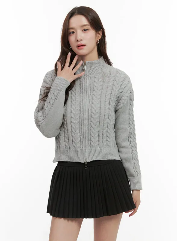 Cable Knit Zip-Up Crop Cardigan OO421 sold by Lewkin