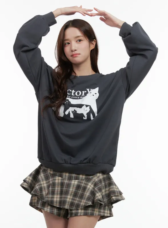 Graphic Cats Cotton Sweatshirt OO421 sold by Lewkin