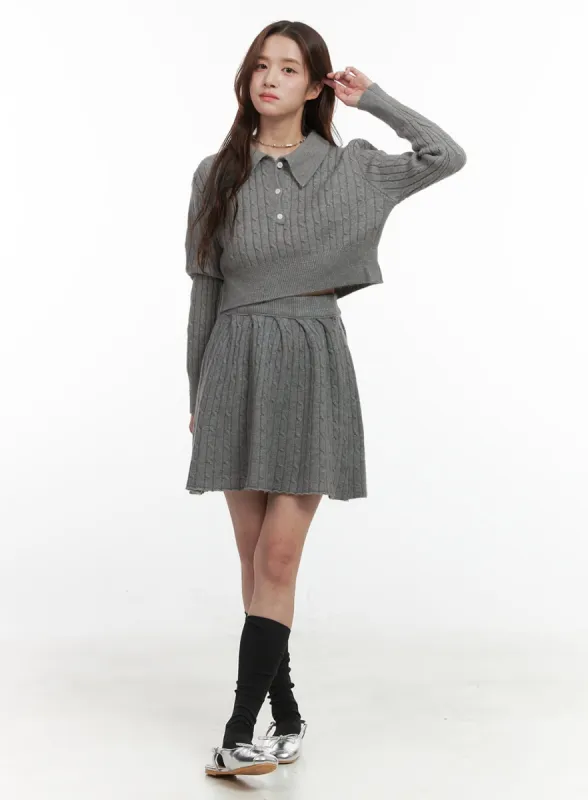 Buttoned Collar Knit Skirt Set OO421 sold by Lewkin