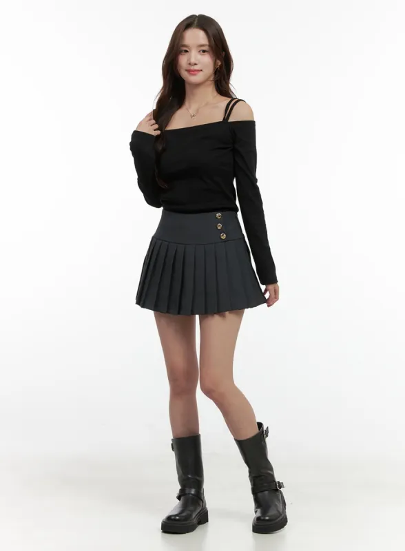 Buttoned Pleated Mini Skirt OO421 sold by Lewkin