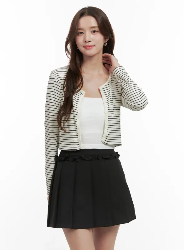 Button-Up Striped Crop Cardigan OO421 sold by Lewkin