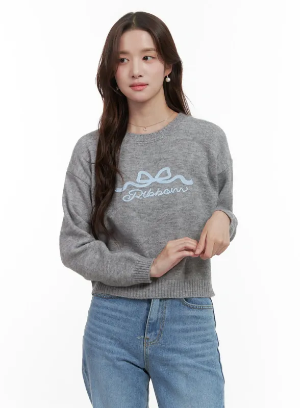 Ribbon Graphic Knit Sweater OO421 sold by Lewkin