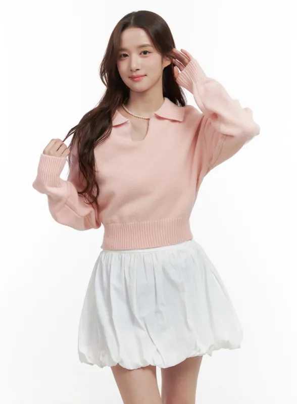 Knit Collared Crop Sweater OO421 sold by Lewkin