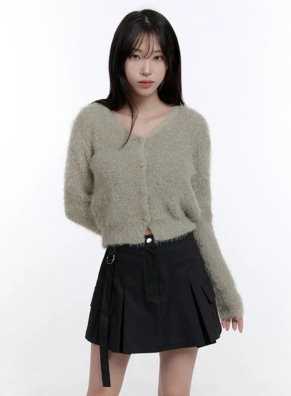 V-Neck Fuzzy Crop Cardigan CO418 sold by Lewkin