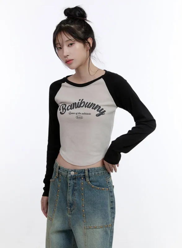 Graphic Raglan Sleeve Crop Top CO418 sold by Lewkin