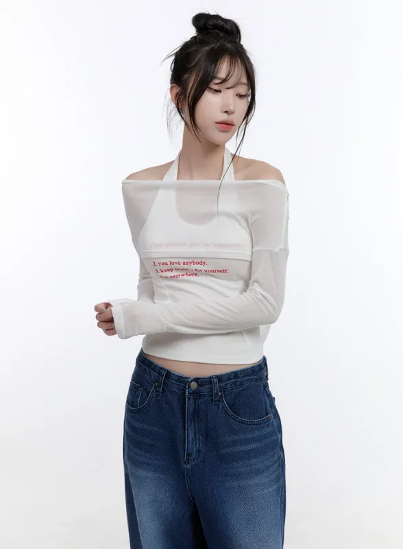 Halter Neck Cami Sheer Crop Top Set CO418 sold by Lewkin