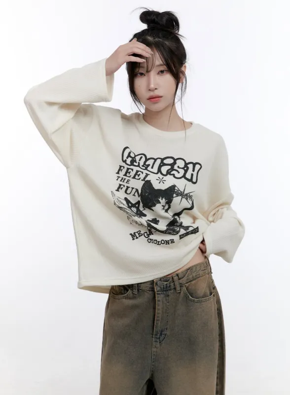 Oversized Graphic Long Sleeve T-Shirt CO418 sold by Lewkin