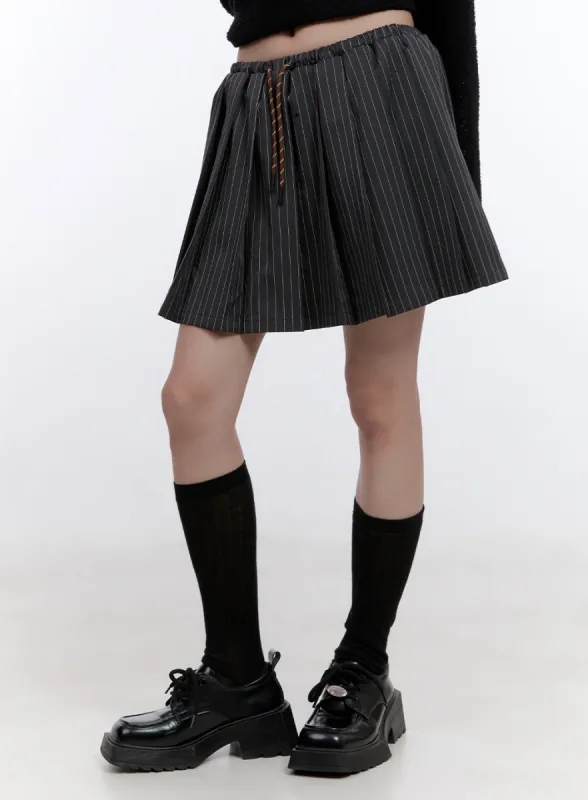 Pleated Stripe String Mini Skirt CO418 sold by Lewkin