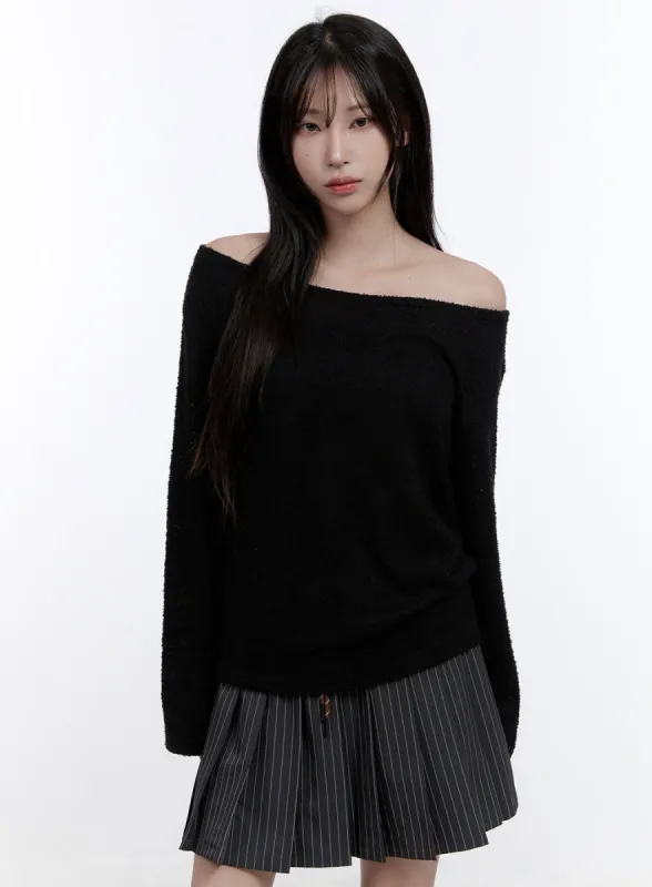 Fuzy Soft Off Shoulder Long Sleeve Top CO418 sold by Lewkin