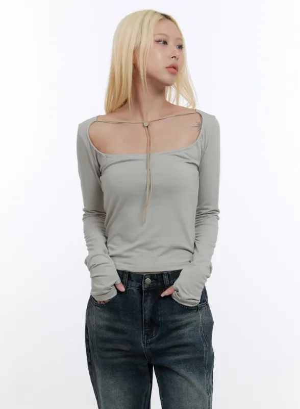 String Square Hand-Warmer Sleeve Top CO419 sold by Lewkin