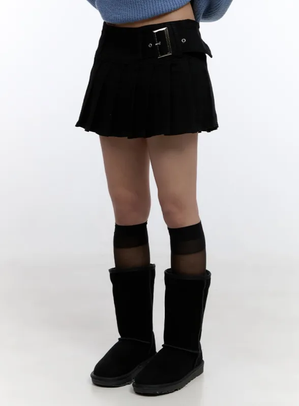 Buckle Pleated Denim Mini Skirt CO419 sold by Lewkin