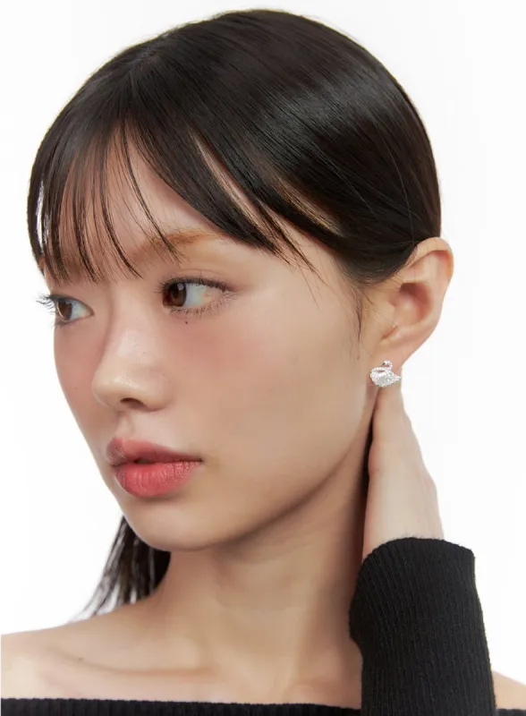 Swan Silver Earrings IO418 sold by Lewkin