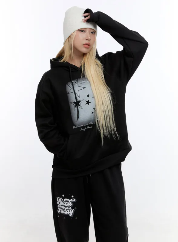 Oversized Star Graphic Hoodie CO422 sold by Lewkin