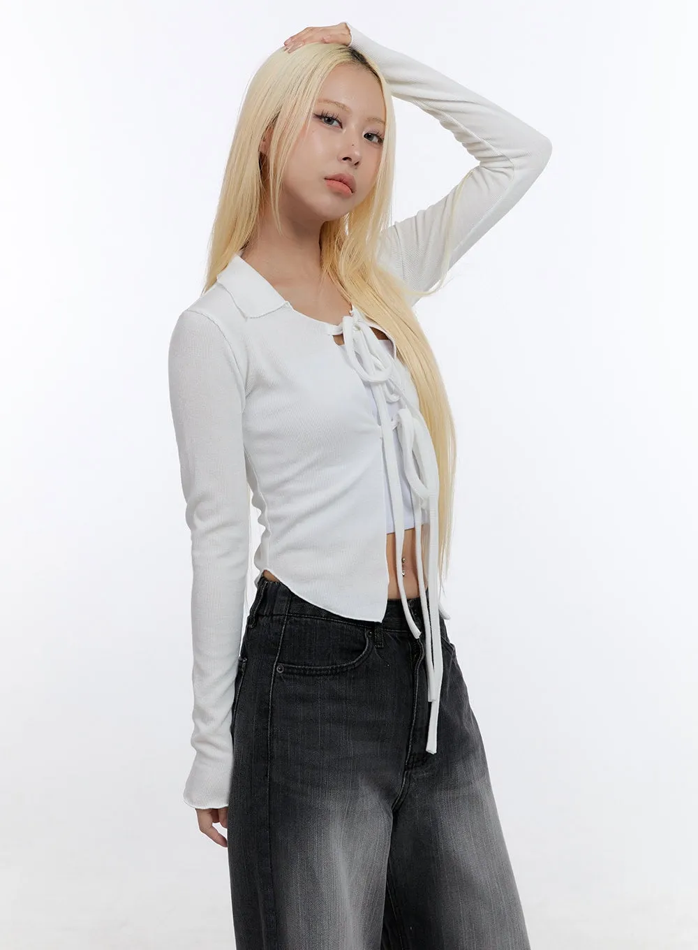Front Tie Collar Crop Top CO422 sold by Lewkin