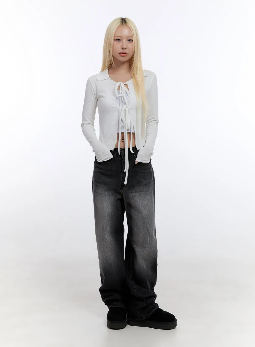 Front Tie Collar Crop Top CO422 sold by Lewkin product image thumbnail 2