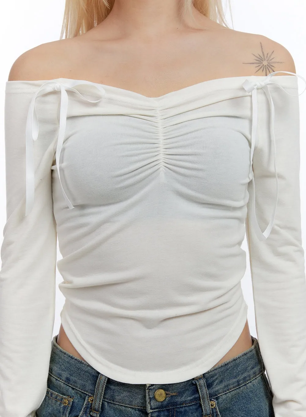 Ribbon Off Shoulder Top CO422 sold by Lewkin product image thumbnail 3