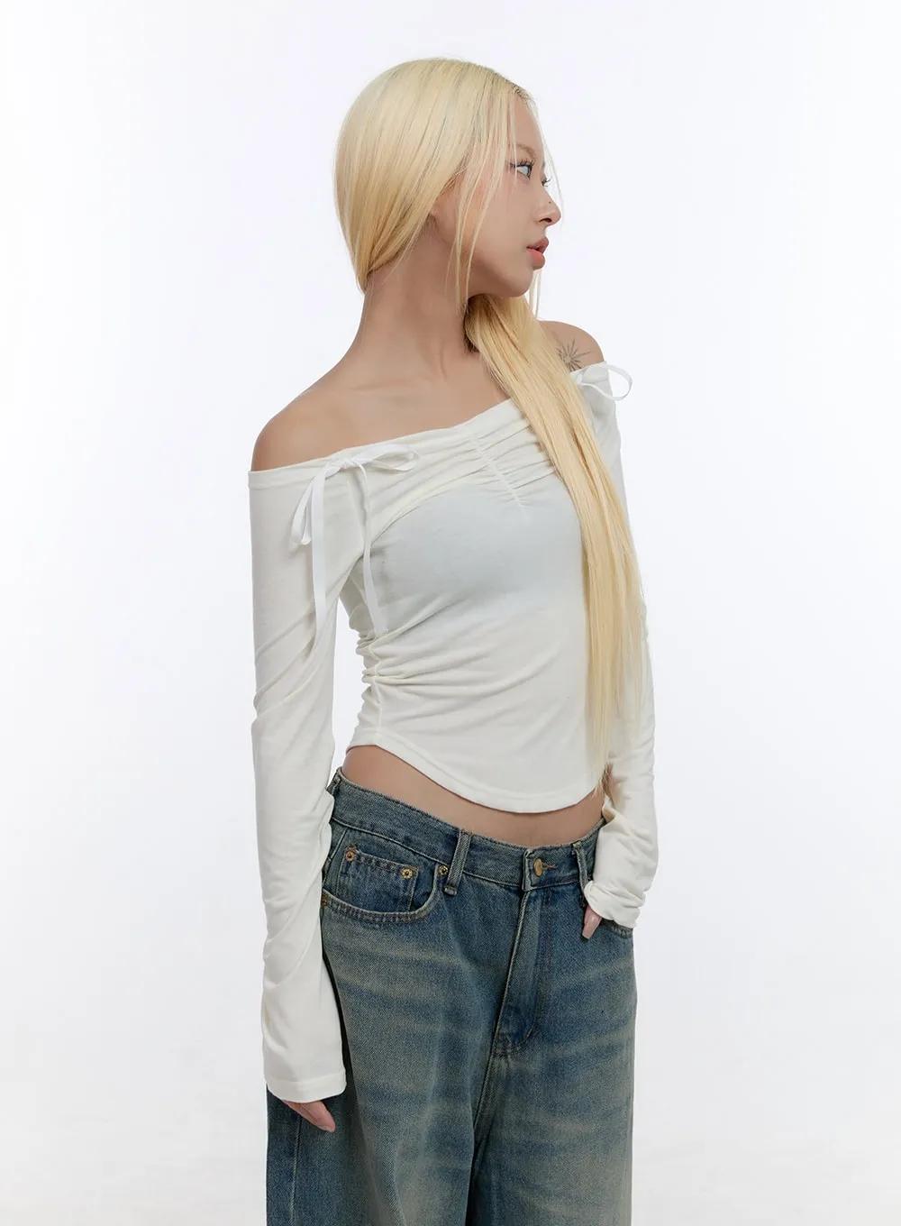 Ribbon Off Shoulder Top CO422 sold by Lewkin product image thumbnail 4