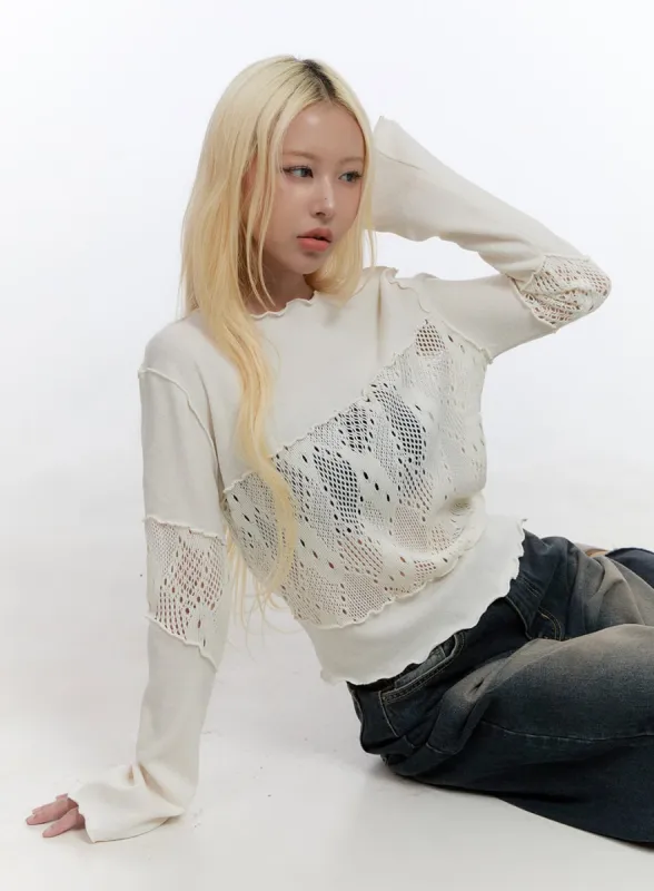 Lace Long Sleeve Knit CO422 sold by Lewkin