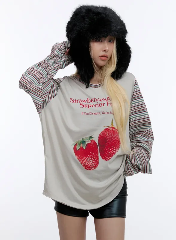 Oversized Graphic Stripe Tee CO423 sold by Lewkin