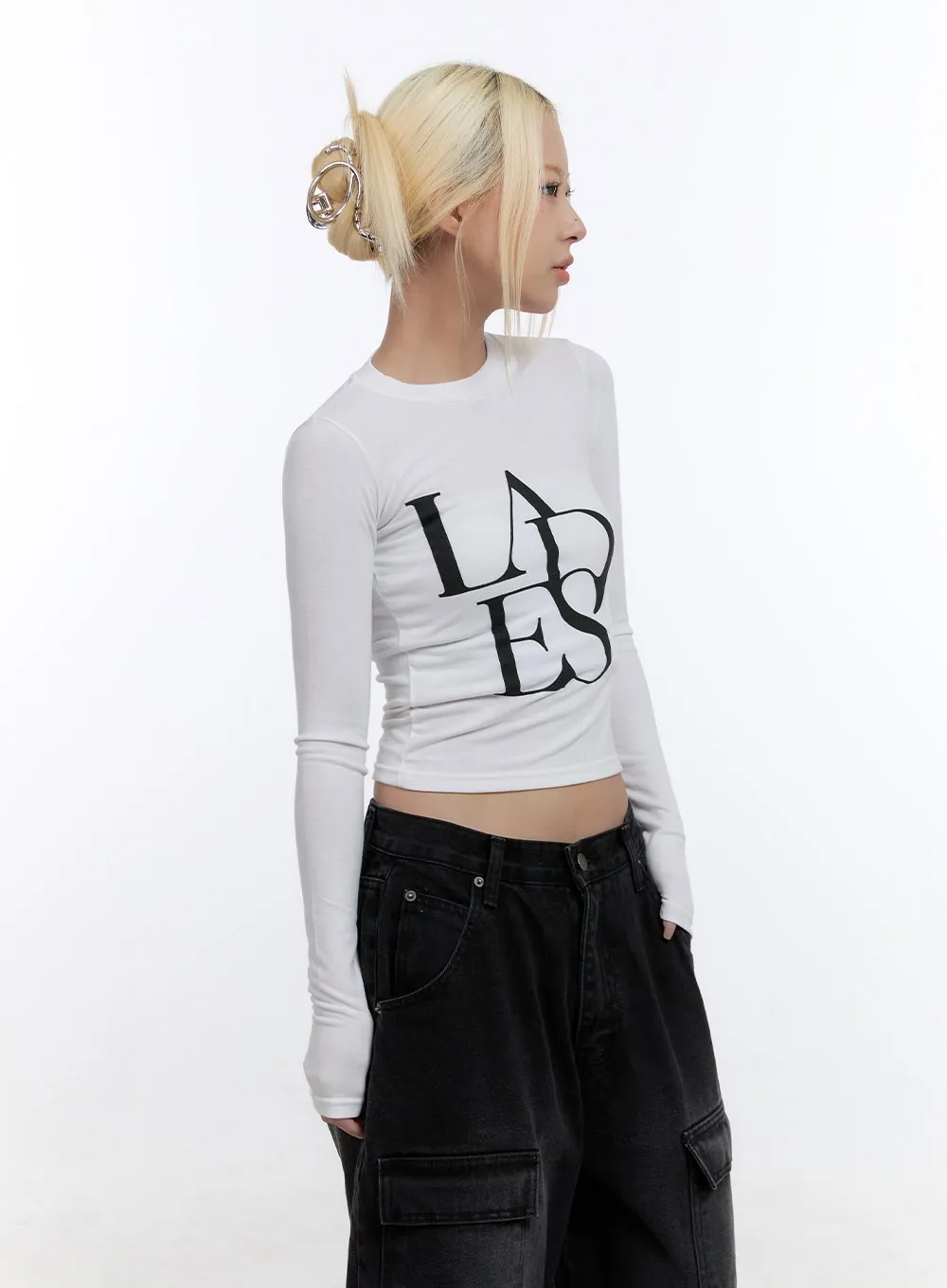 Round Neck Slim Fit Long Sleeve Crop Top CO423 sold by Lewkin product image thumbnail 4