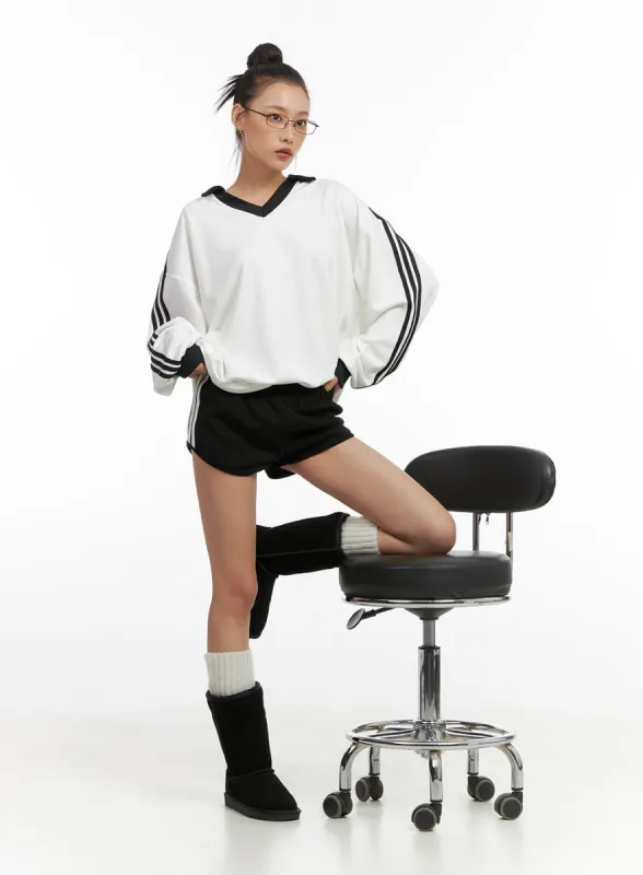 Striped V-Neck Hoodie CO424 sold by Lewkin