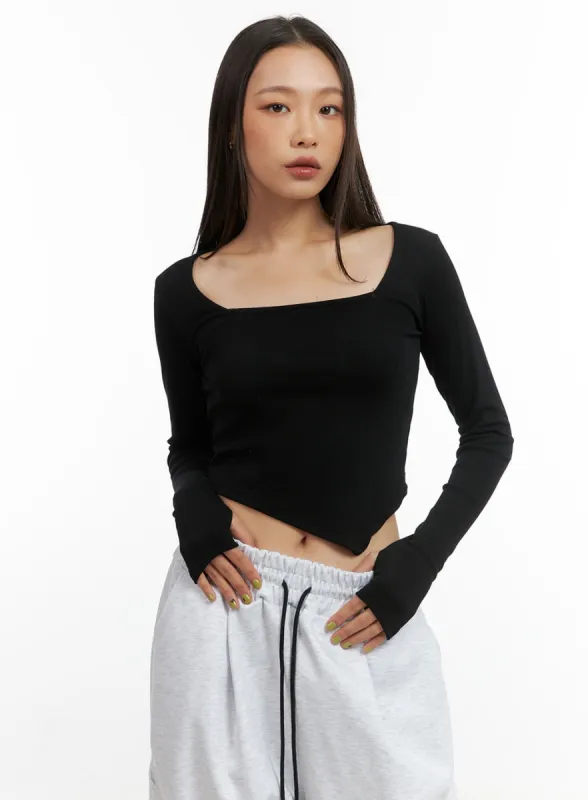 Square-Neck Unbalanced Crop Top CO424 sold by Lewkin