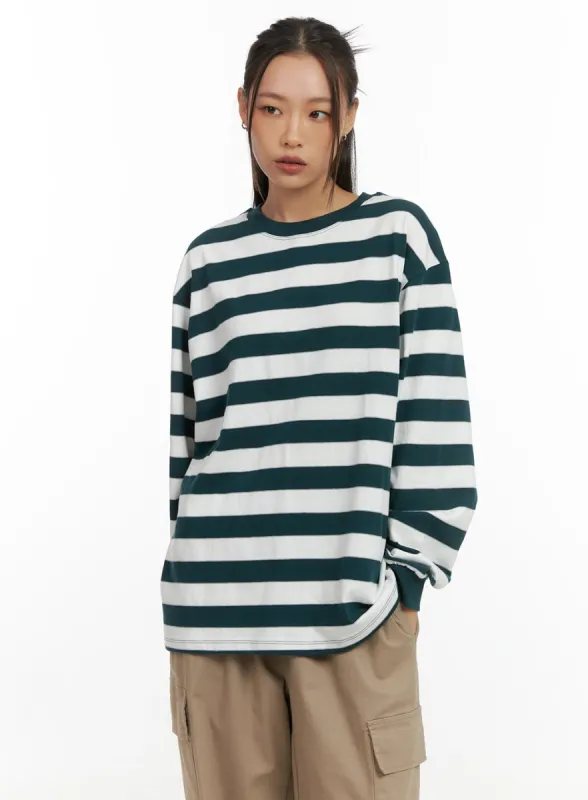 Casual Round-Neck Stripe Pullover CO424 sold by Lewkin