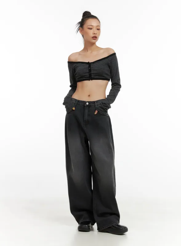 Delilah Pin-Tuck Washed Denim Baggy Jeans CO424 sold by Lewkin