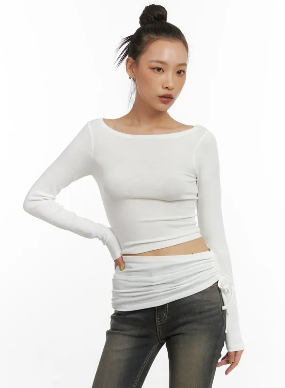 Unbalanced Shirring Long-Sleeve Top CO424 sold by Lewkin