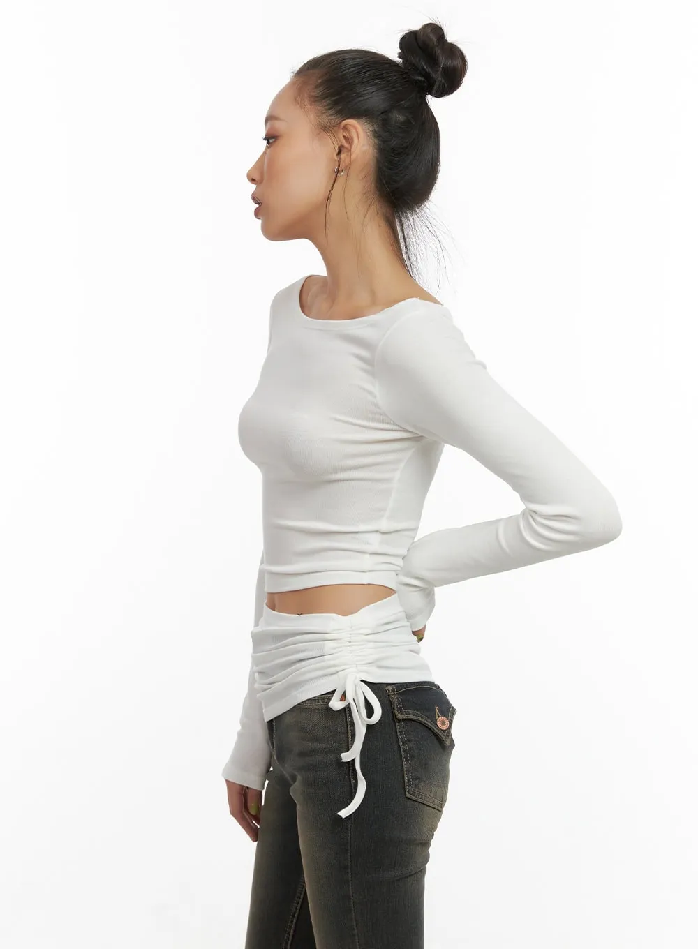 Unbalanced Shirring Long-Sleeve Top CO424 sold by Lewkin product image thumbnail 4