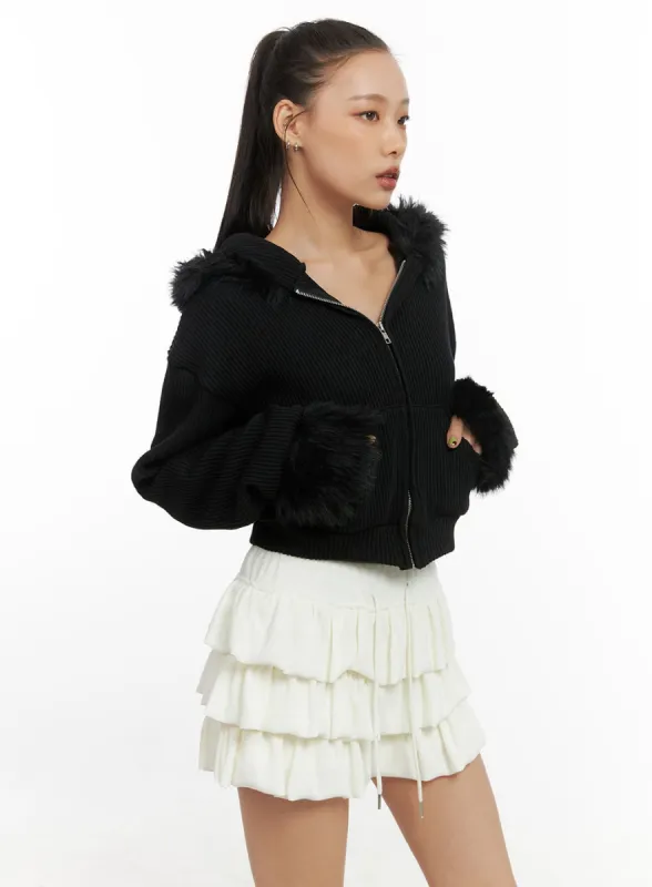 Urban Chic Crop Fur Hoodie CO424 sold by Lewkin