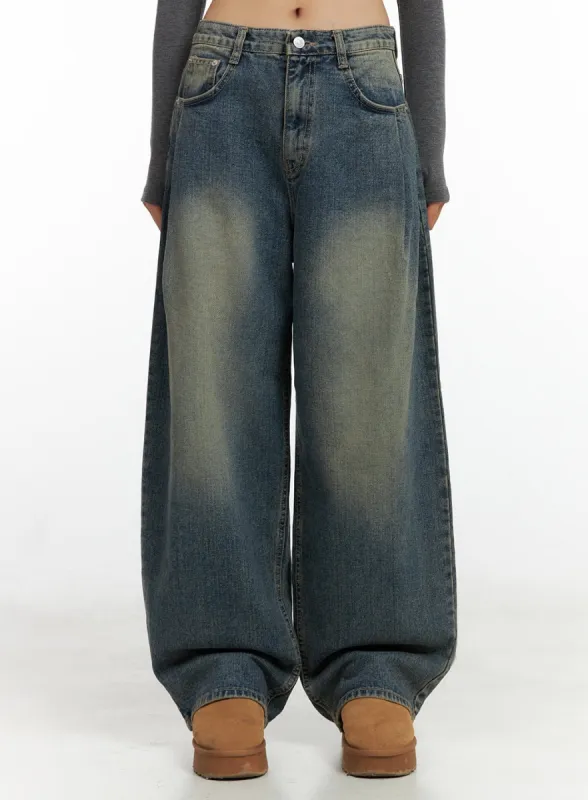 Peyton Pin-Tuck Washed Baggy Jeans CO424 sold by Lewkin