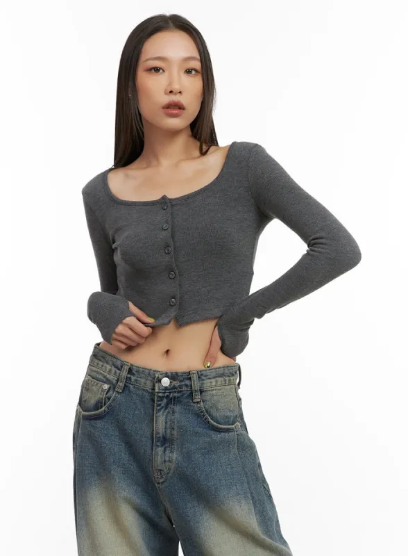 Buttoned Slim-Fit Crop Cardigan CO424 sold by Lewkin