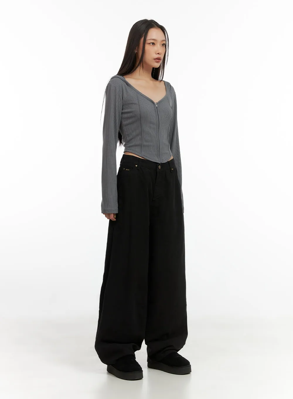 Zip-Up Hooded Crop Top CO424 sold by Lewkin product image thumbnail 2